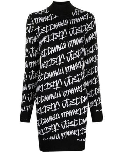 Just Cavalli Intarsia-knit Logo Dress - Black