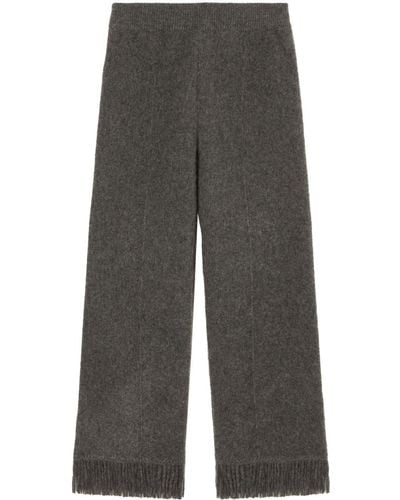 Alanui Frinbged-hem Knit Trousers - Grey