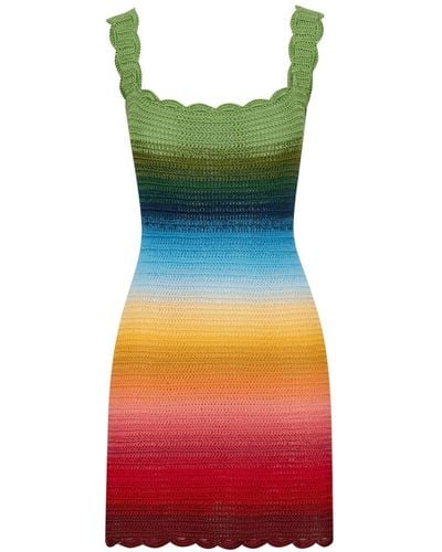 Oscar de la Renta Rainbow-ombre Crochet-knit Dress - Green
