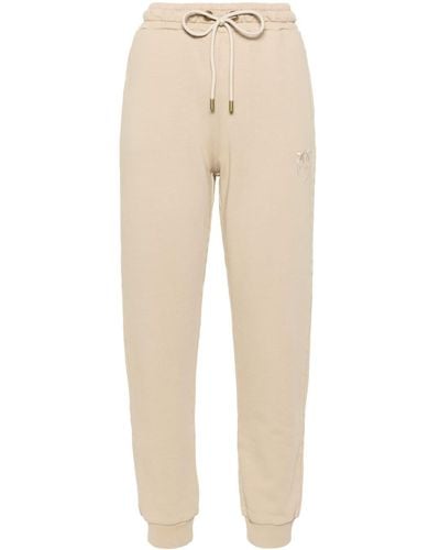 Pinko Logo-embroidered Tapered Track Trousers - Natural