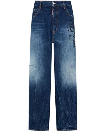 DSquared² Icon-print High-rise Straight-leg Jeans - Blue