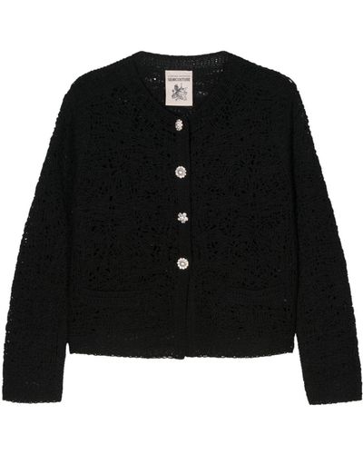 Semicouture Crystal Embellished-buttons Cardigan - Black