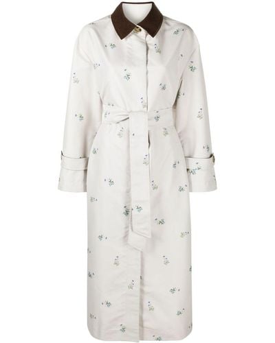 Sleeper Neutral Yason Floral Print Trench Coat - Women's - Polyester - White