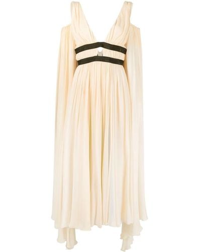 Pinko Cold-shoulder Pleat-effect Gown - Natural