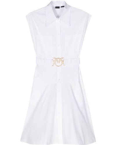 Pinko Robe-chemise en coton à design sans manches - Blanc