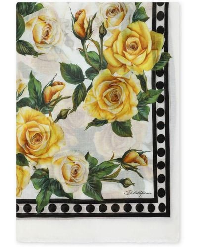 Dolce & Gabbana Rechthoekige Sjaal Met Roosprint - Wit