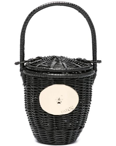 Patou Logo-paque Wicker Bucket Bag - Black