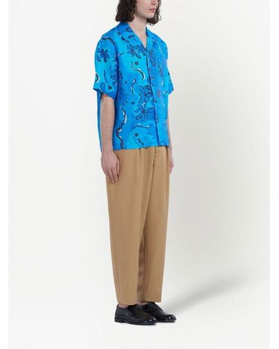 Marni Floral-print Short-sleeve Shirt - Blue