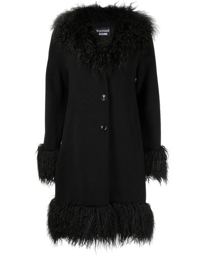 Boutique Moschino Single-breasted Fur-trimmed Coat - Black