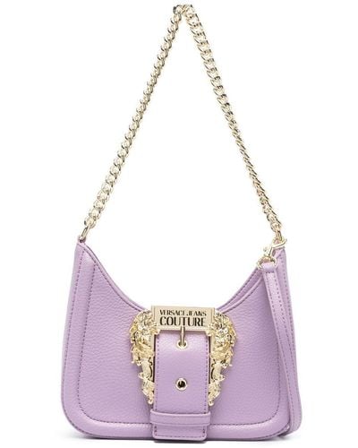 Versace Engraved-logo Buckle Shoulder Bag - Purple