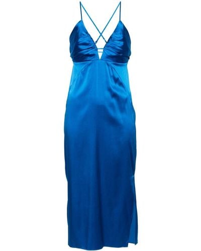 Calvin Klein V-neck Satin Midi Dress - Blue