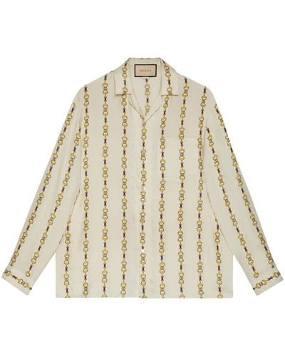 Gucci Hawaii Monogram-print Relaxed-fit Silk Bowling Shirt - Natural