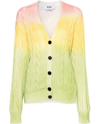 MSGM Ombré-effect Cable-knit Cardigan - Yellow
