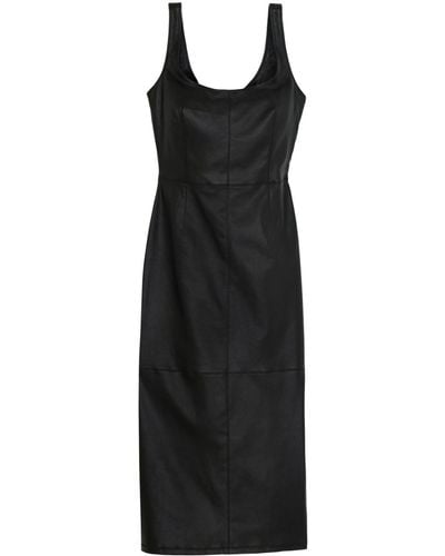 St. John Sleeveless Leather Midi Dress - Black