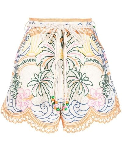 Zimmermann Ginger Tropical Linen Shorts - White
