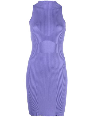 Aeron Ribbed-knit Mini Dress - Purple