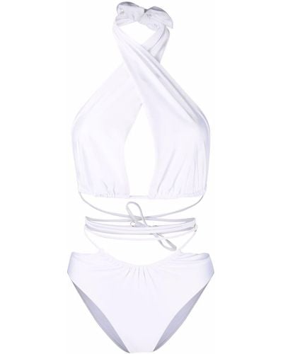 Noire Swimwear Lattice-strap Lurex Swimsuit - White