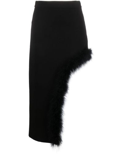 Amen Feather-trim Asymmetric Midi Skirt - Black