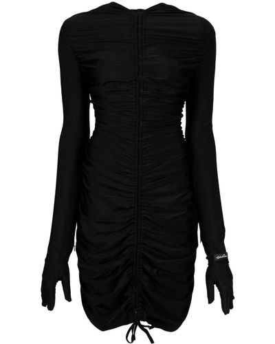 Quinn Logo-patch Glove-sleeves Velvet Dress - Black