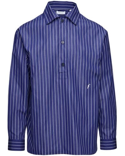 Ferragamo Logo-embroidered Pinstripe Shirt - Blue