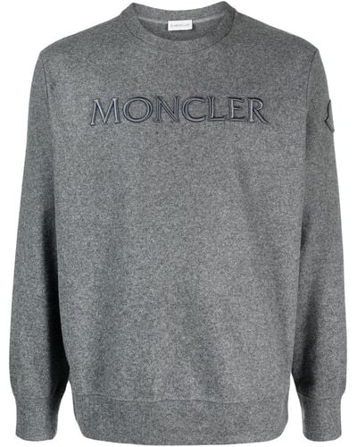 Moncler Logo-embroidered Jersey-fleece Sweatshirt - Gray
