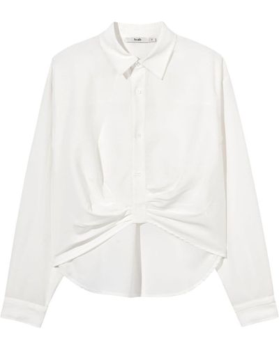 B+ AB Gathered-detail Long-sleeve Shirt - White