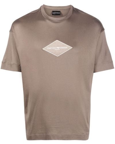 Emporio Armani Logo-embroidered Short-sleeve T-shirt - Natural