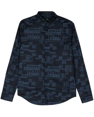 Armani Exchange Overhemd Met Logoprint - Blauw