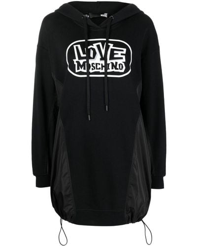Love Moschino Logo Print Hooded Sweater Dress - Black
