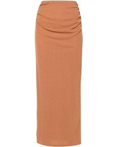 Nanushka Ruched Midi Skirt - Brown