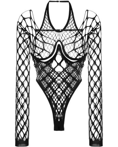 Dion Lee Fishnet Layered Cut-out Bodysuit - Black