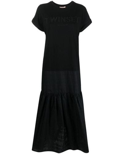 Twin Set Crew-neck Cotton Tiered Dress - Black