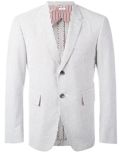 Thom Browne Single Breasted Sport Coat With Half Lining In Seersucker - Bianco
