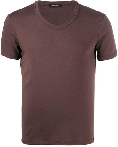 Tom Ford トム・フォード ロゴ Vネックtシャツ - ブラウン