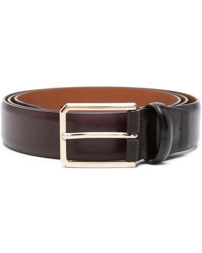 Santoni Logo-debossed Leather Belt - Brown