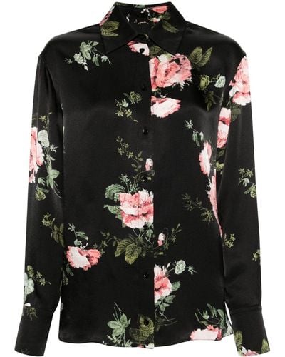 Erdem Seersucker Floral-motif Shirt - Black