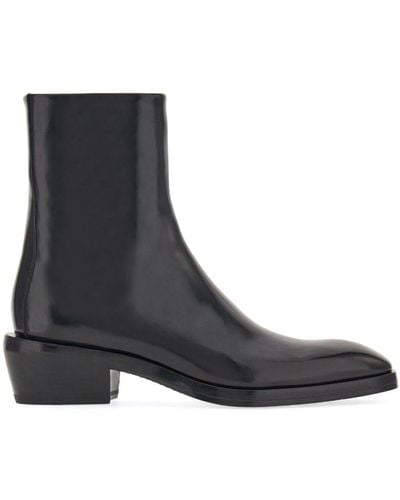 Ferragamo Squared-toe Leather Ankle Boots - Black