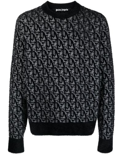 Palm Angels Monogram-jacquard Sweater - Black