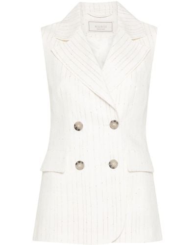 Peserico Gilet gessato con paillettes - Bianco