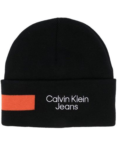 Calvin Klein Embroidered-logo Knitted Hat - Black