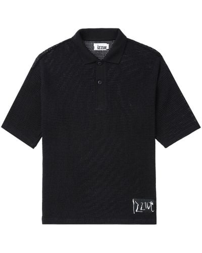 Izzue Open-knit Polo Shirt - Black