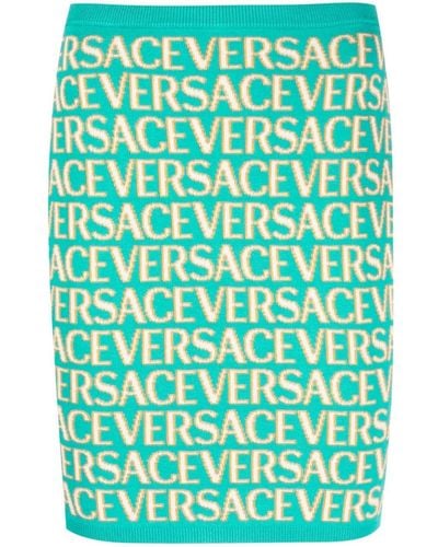 Versace Gestrickter Rock mit Logo-Print - Grün