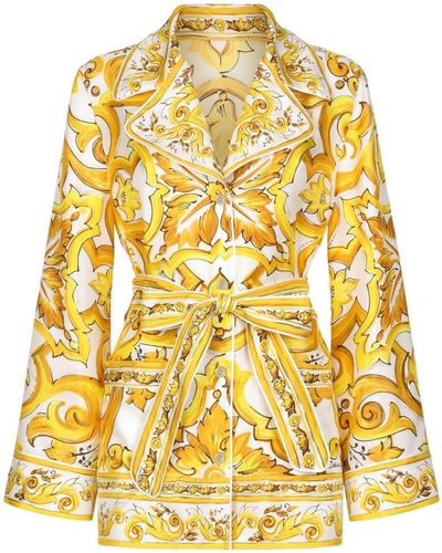 Dolce & Gabbana Majolica-print Belted Shirt - Yellow