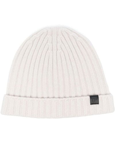 Tom Ford Ribbed-knit Beanie Hat - White
