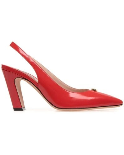 Bally Emblem-plaque Slingback Leather Court Shoes - Red