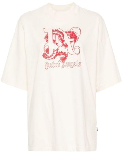 Palm Angels Camiseta con monograma y dragón - Blanco