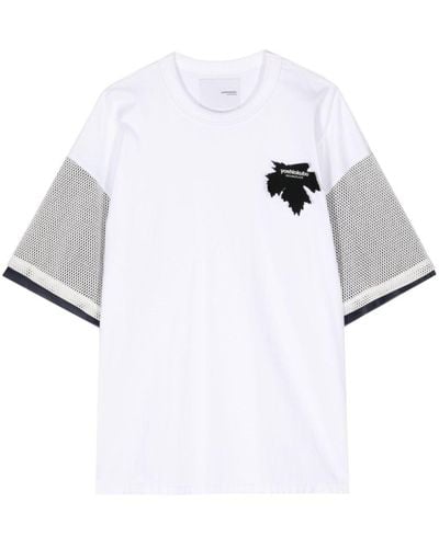 Yoshio Kubo T-Shirt mit Mesh-Ärmeln - Weiß