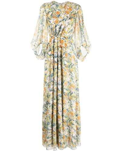 Sachin & Babi Pleated Floral-print Long Dress - Metallic