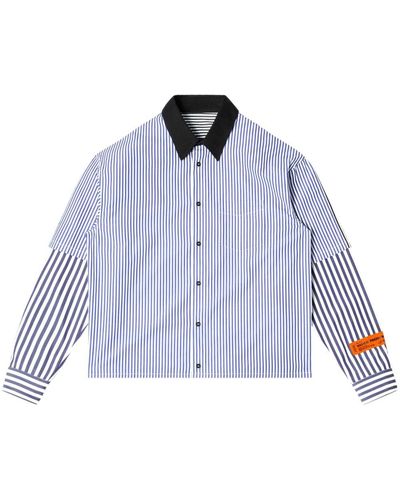 Heron Preston Logo-patch Stripe-pattern Shirt - Blue