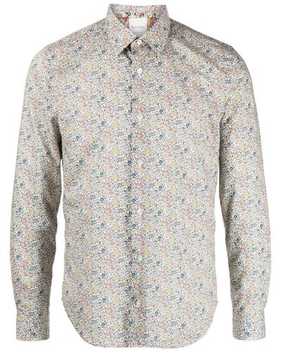 Paul Smith Floral-print Cotton Shirt - Gray